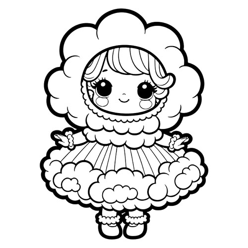 Página para colorear «Muñequita con disfraz de nube» dibujo para colorear gratis de Páginas para colorear de muñecas