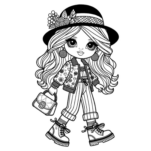 Página para colorear «Muñequita con traje de moda» dibujo para colorear gratis de Páginas para colorear de muñecas