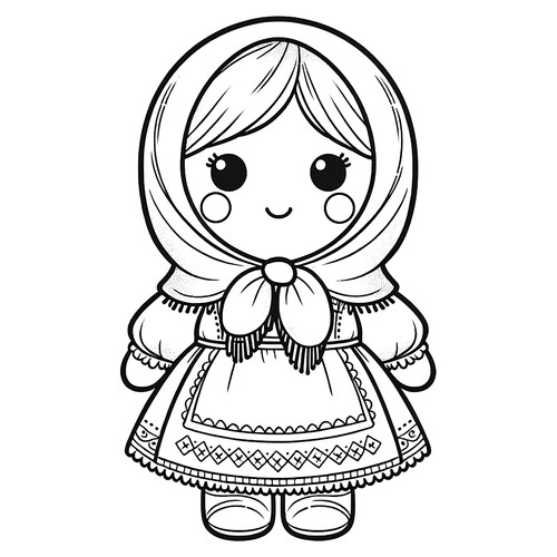 Página para colorear «Muñequita con pañuelo» dibujo para colorear gratis de Páginas para colorear de muñecas