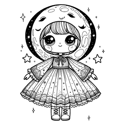 Página para colorear «Muñeca Lunar» dibujo para colorear gratis de Páginas para colorear de muñecas