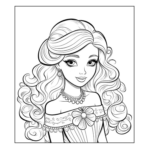 Página para colorear «Muñeca linda con cabello bonito» dibujo para colorear gratis de Páginas para colorear de muñecas