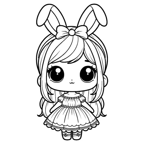 Página para colorear «Linda muñeca con orejas de conejo» dibujo para colorear gratis de Páginas para colorear de muñecas