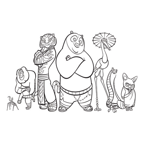 Furious Five, Po, and Master Shifu Coloring Page free printable Kung Fu Panda 3 Coloring Pages coloring page