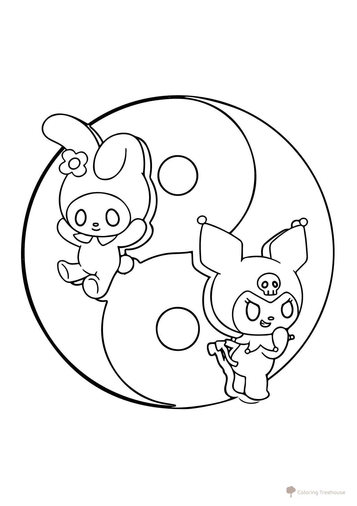 Página para colorear Yin-Yang: Kuromi y My Melody dibujo para colorear gratis de Dibujos para colorear de Kuromi y My Melody