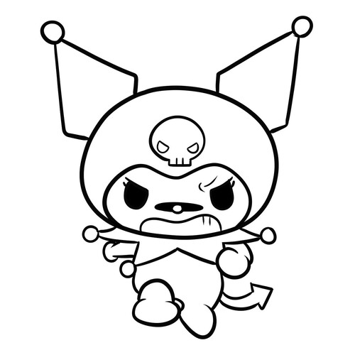 Página para colorear: El conejito Kuromi enfadado dibujo para colorear gratis de Dibujos para colorear de Kuromi y My Melody