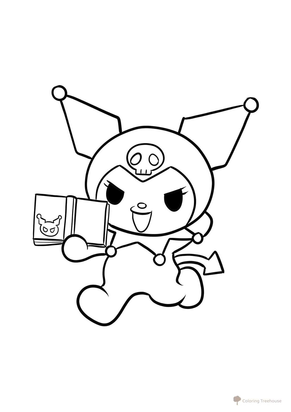 Kuromi Running with a Book Coloring Page free printable Kuromi and My Melody Coloring Pages coloring page