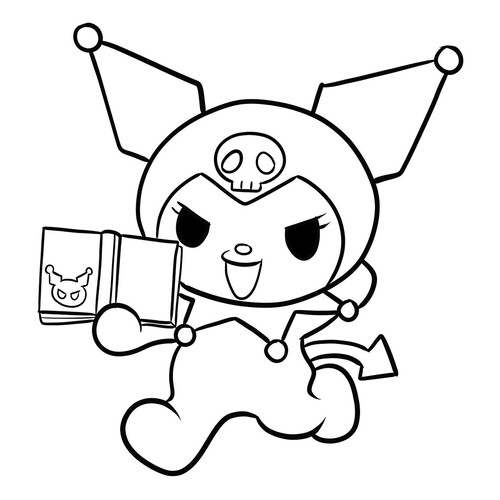 Kuromi Running with a Book Coloring Page free printable Kuromi and My Melody Coloring Pages coloring page