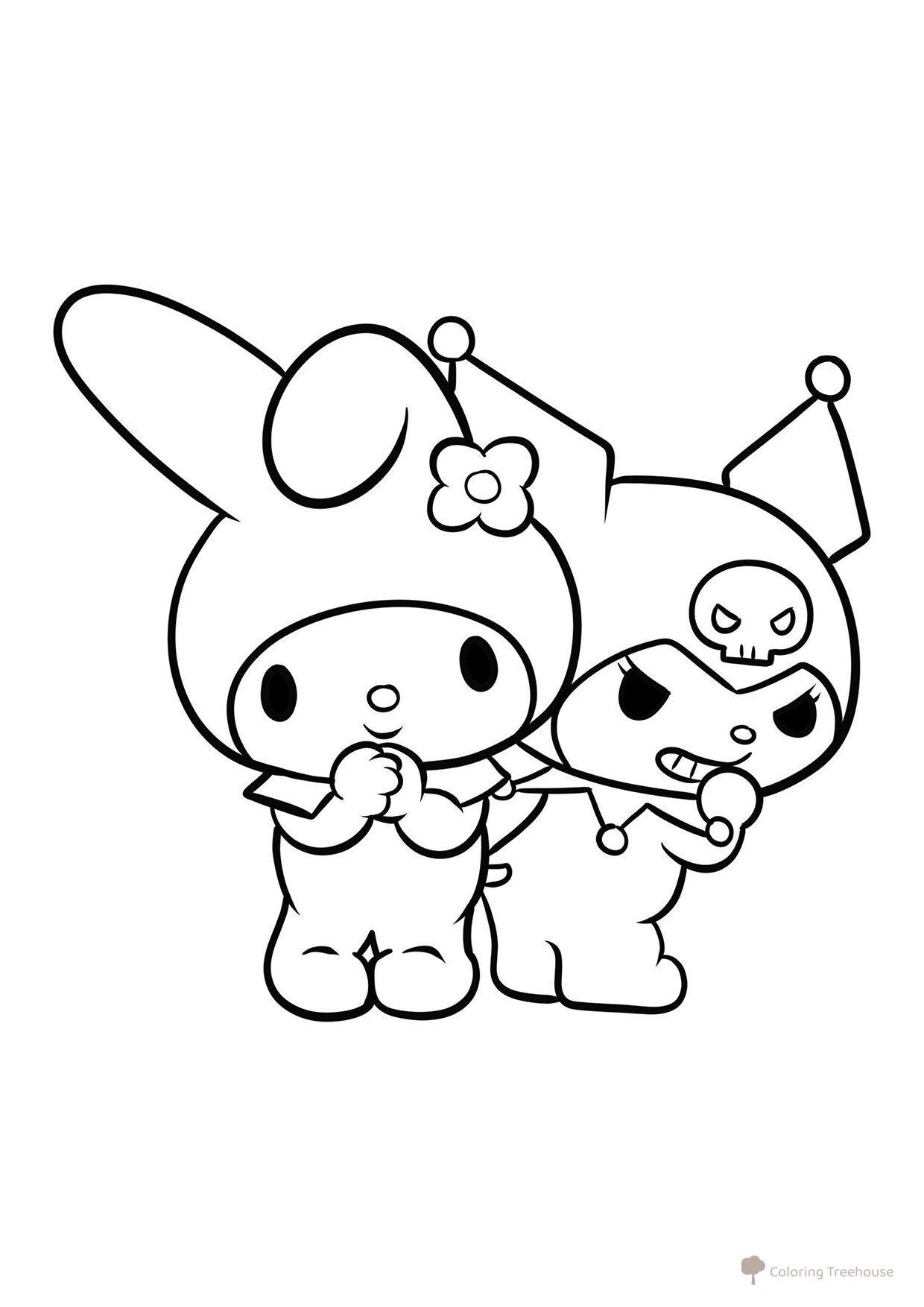 Kuromi Behind My Melody Coloring Page free printable Kuromi and My Melody Coloring Pages coloring page