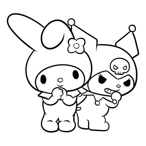 Kuromi Behind My Melody Coloring Page free printable Kuromi and My Melody Coloring Pages coloring page