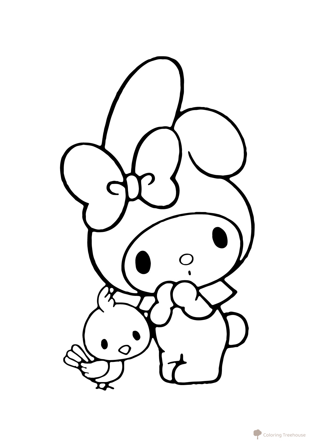 Página para colorear May Melo con un pajarito dibujo para colorear gratis de Dibujos para colorear de Kuromi y My Melody