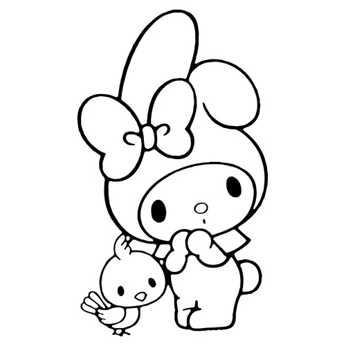 Página para colorear May Melo con un pajarito dibujo para colorear gratis de Dibujos para colorear de Kuromi y My Melody