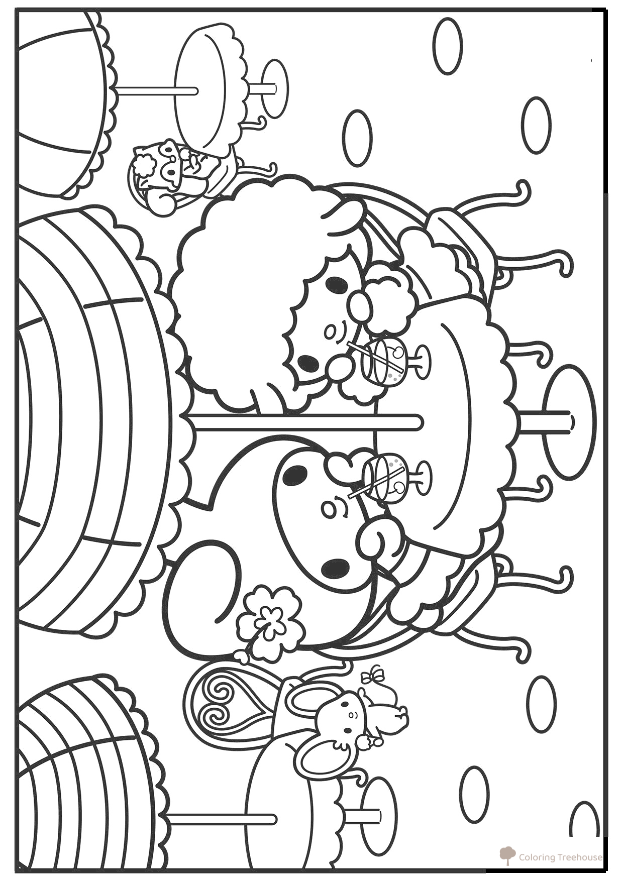 Página para colorear: My Melody y Piano-chan en la cafetería dibujo para colorear gratis de Dibujos para colorear de Kuromi y My Melody