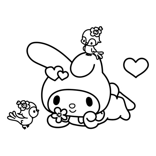 My Melody Coloring Page with Birds free printable Kuromi and My Melody Coloring Pages coloring page