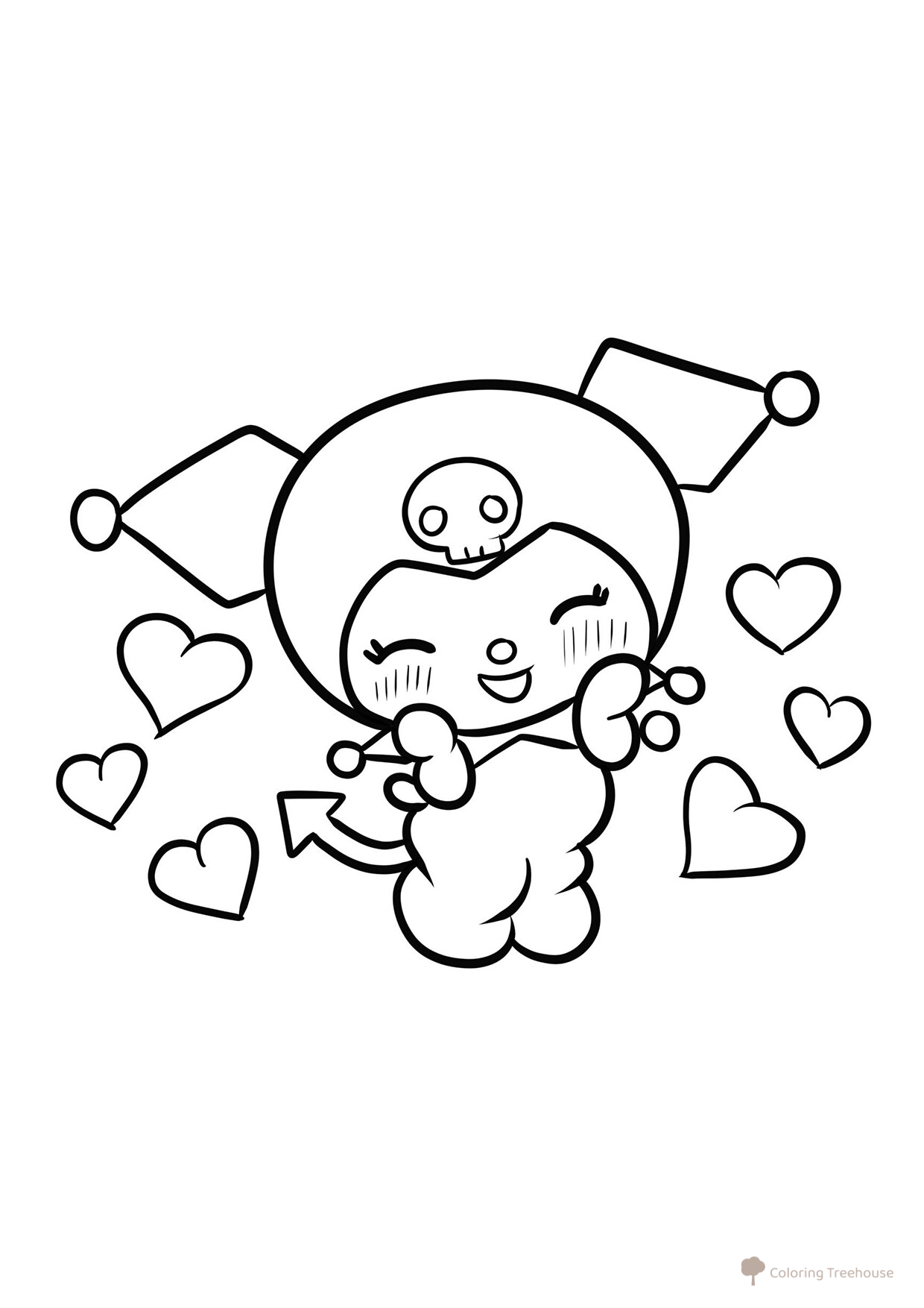 Página para colorear: el tímido conejo Kuromi dibujo para colorear gratis de Dibujos para colorear de Kuromi y My Melody