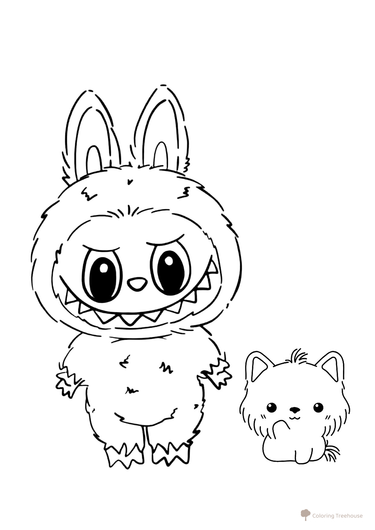 Página para colorear «Labubu y el gatito» dibujo para colorear gratis de Láminas para colorear de Labubu