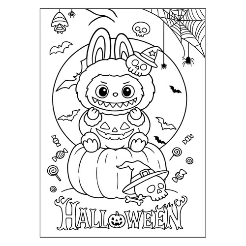 Página para colorear «Labubu en Halloween» dibujo para colorear gratis de Láminas para colorear de Labubu