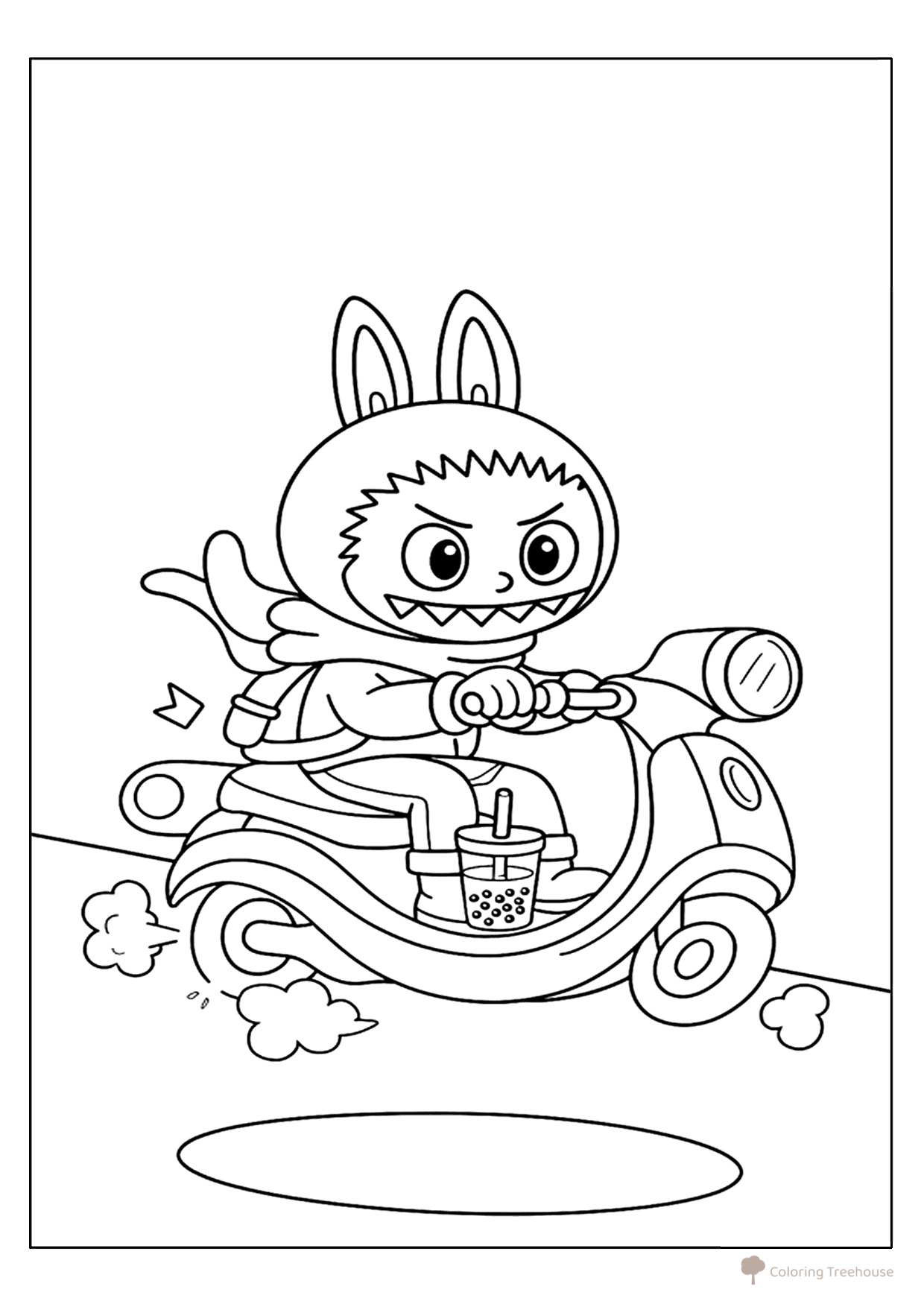 Coloring Page «Labubu on a Scooter» free printable Labubu Coloring Pages coloring page