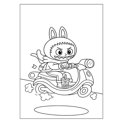 Coloring Page «Labubu on a Scooter» free printable Labubu Coloring Pages coloring page