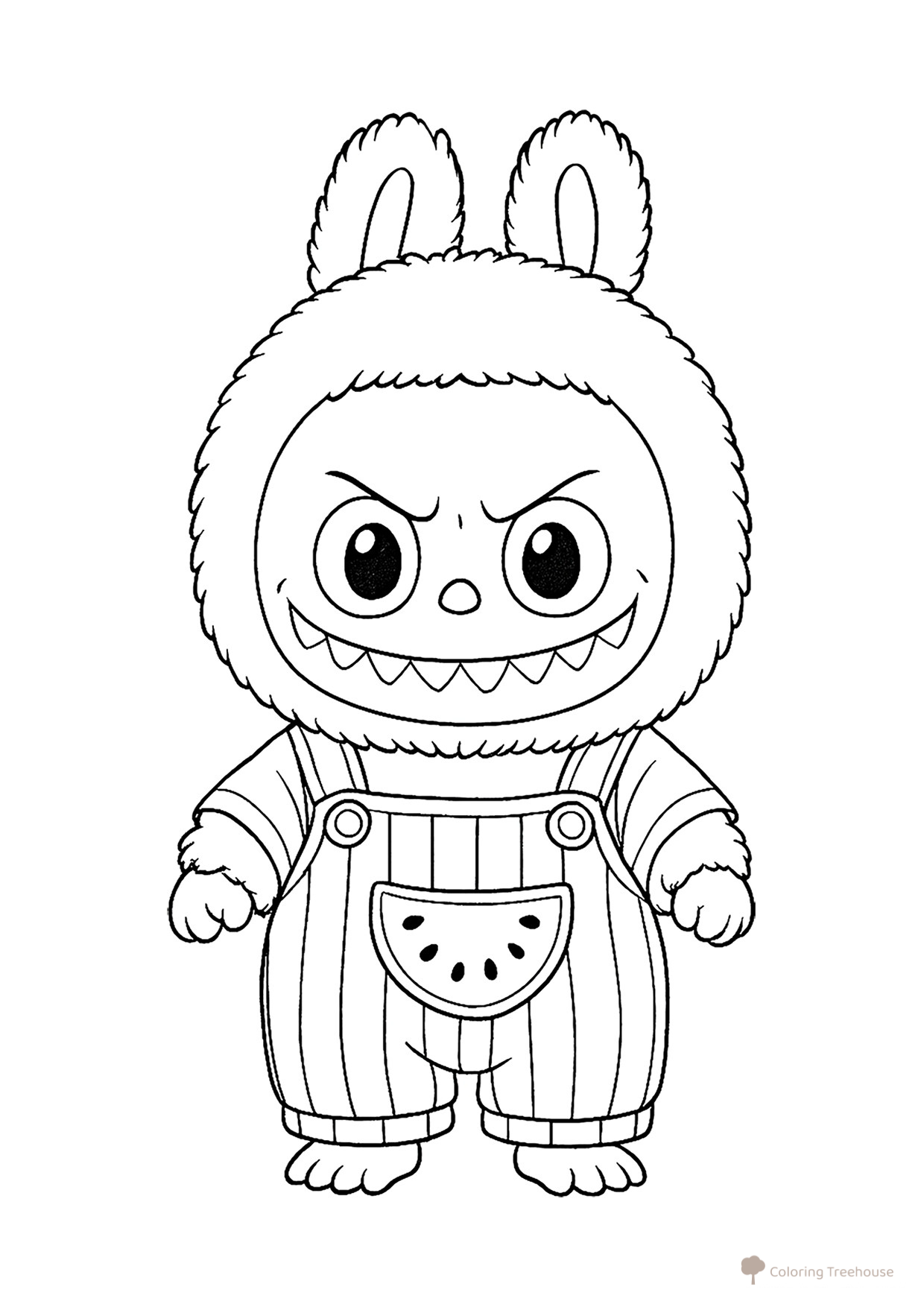 Página para colorear «Labubu con sandía en el disfraz» dibujo para colorear gratis de Láminas para colorear de Labubu