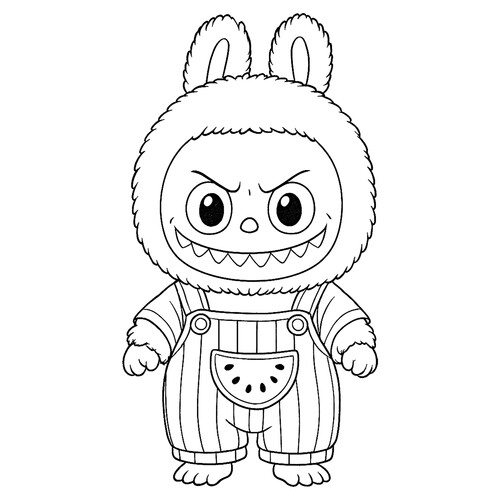 Página para colorear «Labubu con sandía en el disfraz» dibujo para colorear gratis de Láminas para colorear de Labubu