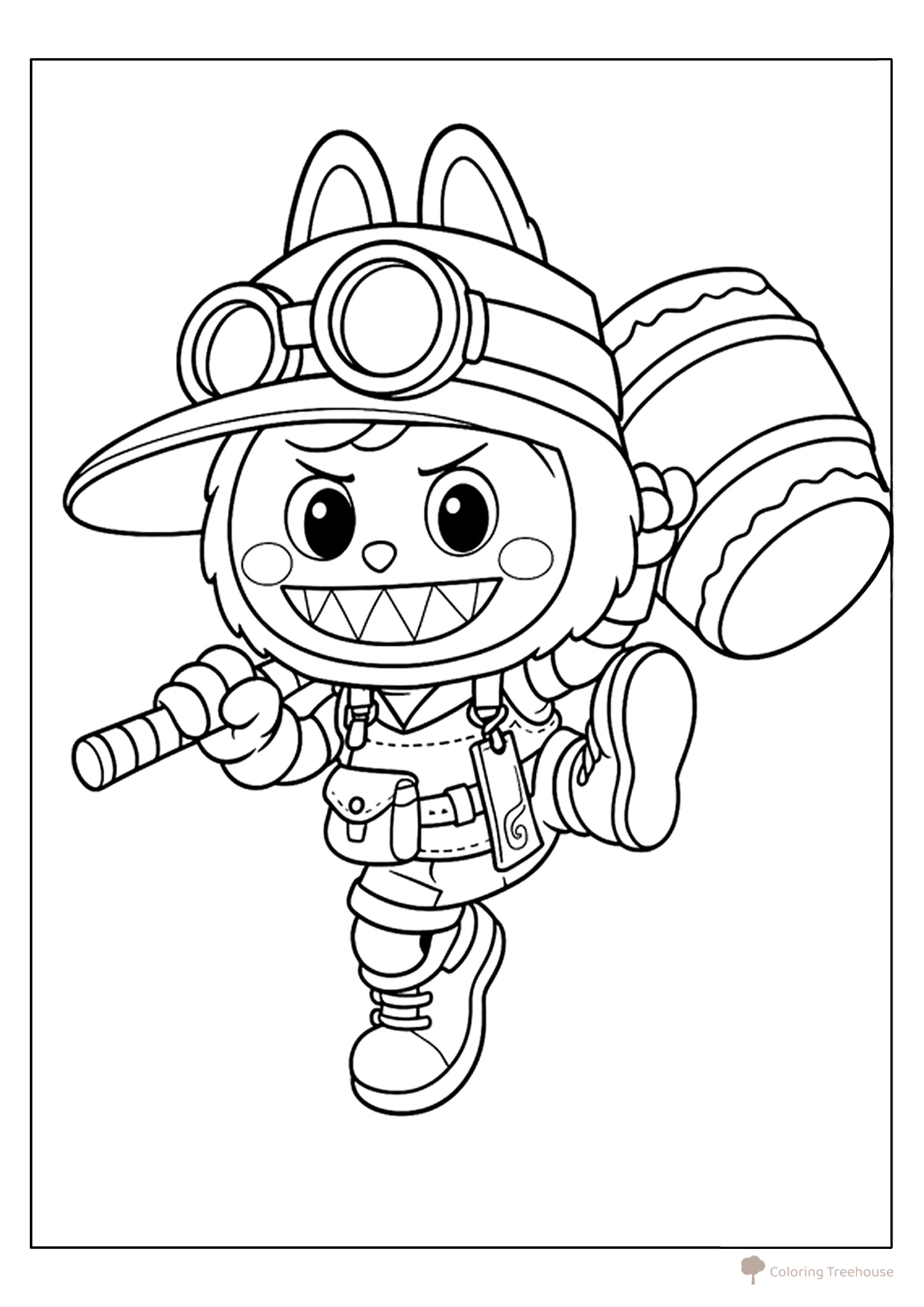Labubu with a Big Hammer Coloring Page free printable Labubu Coloring Pages coloring page