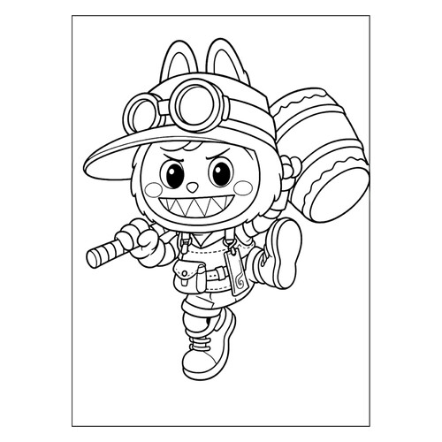 Labubu with a Big Hammer Coloring Page free printable Labubu Coloring Pages coloring page