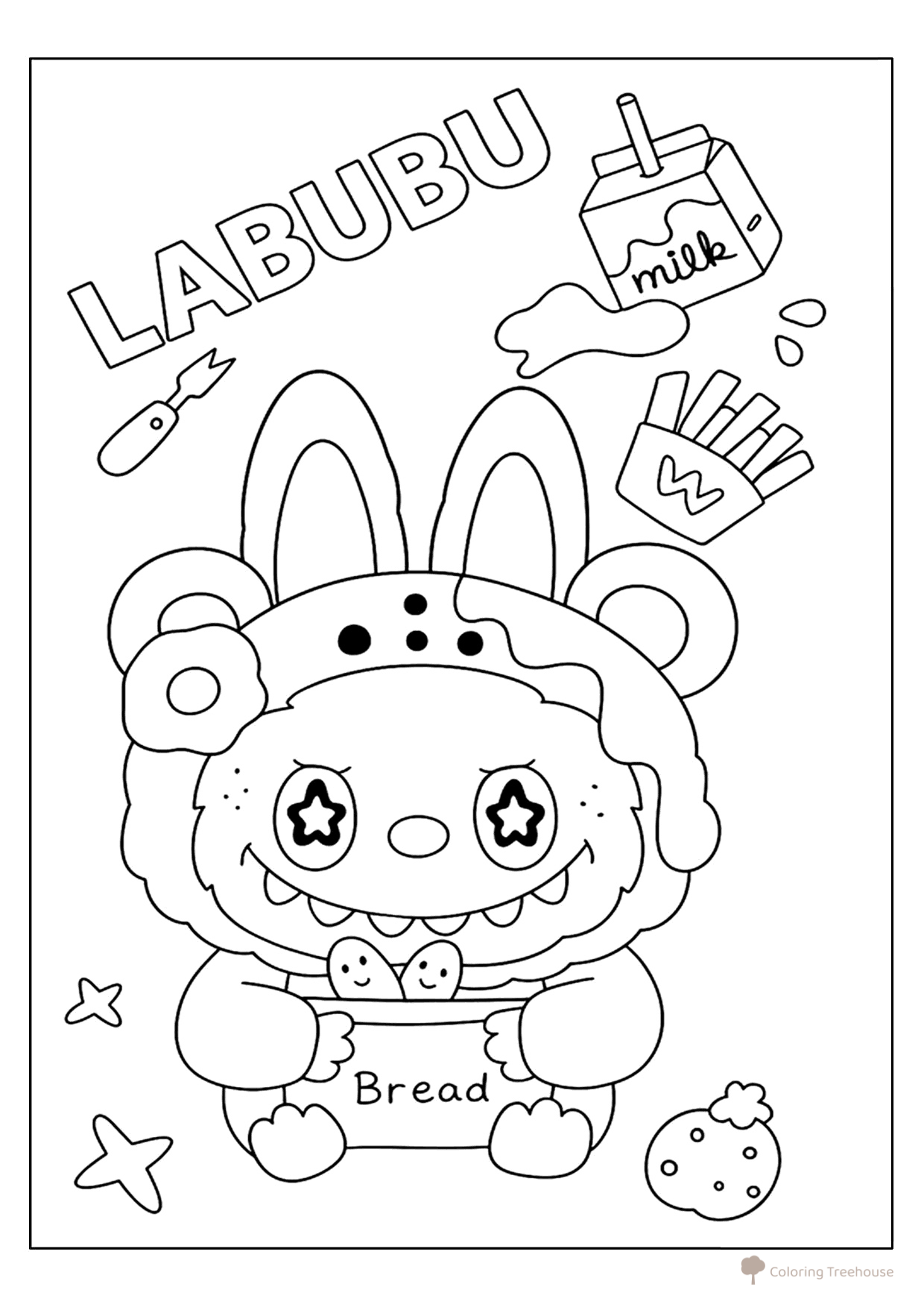 Labubu with Food Coloring Page free printable Labubu Coloring Pages coloring page