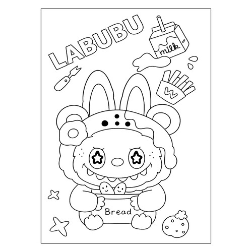 Labubu with Food Coloring Page free printable Labubu Coloring Pages coloring page