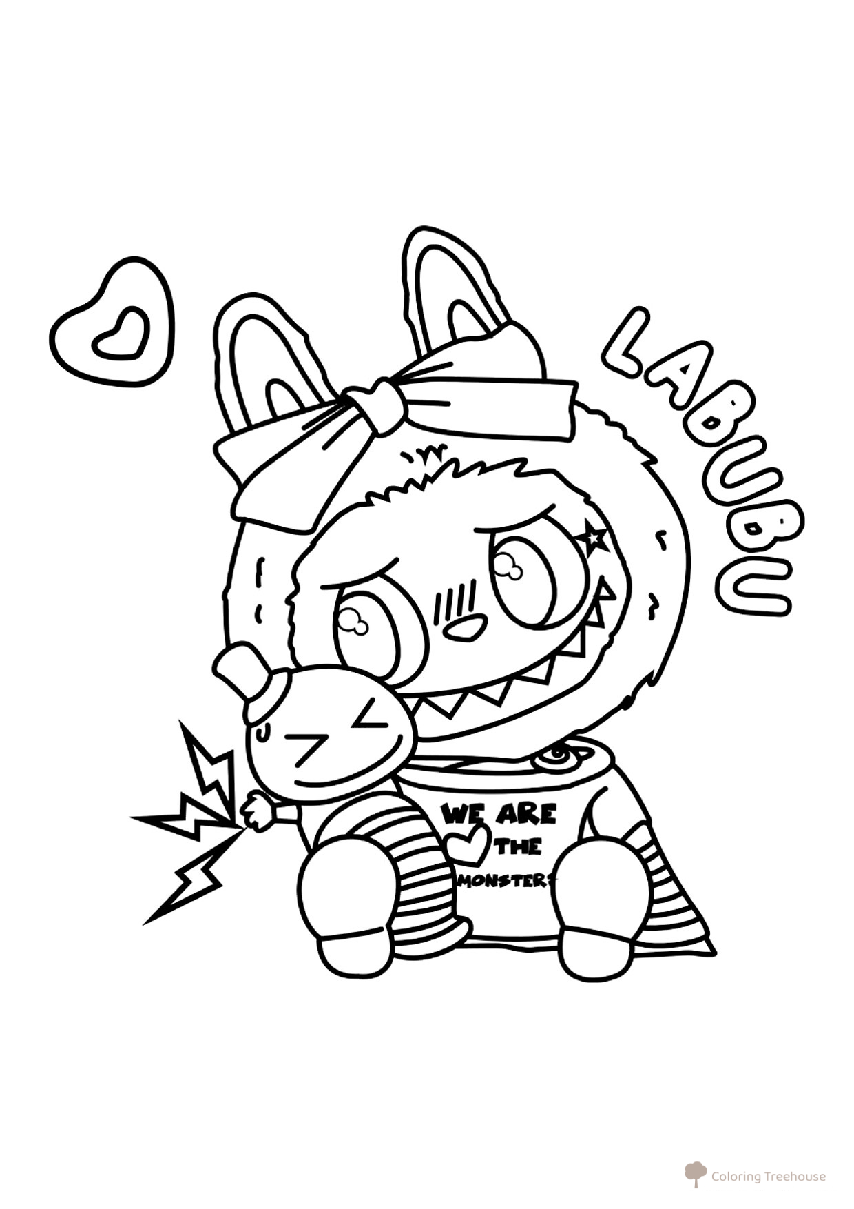 Labubu with a Toy Coloring Page free printable Labubu Coloring Pages coloring page