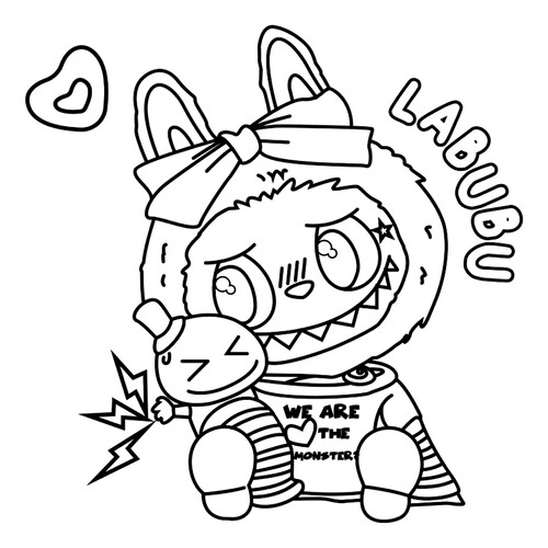 Labubu with a Toy Coloring Page free printable Labubu Coloring Pages coloring page