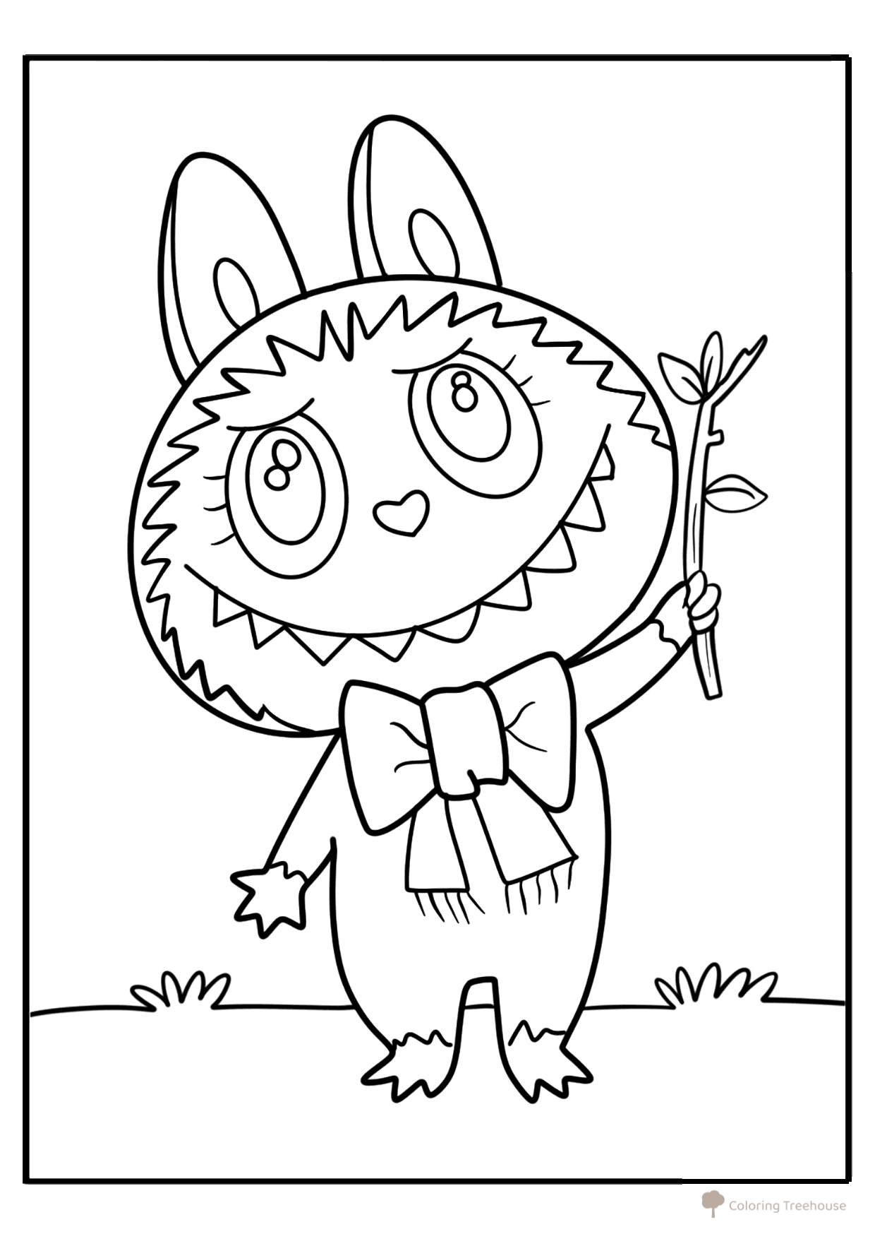 Página para colorear «Labubu con un palo» dibujo para colorear gratis de Láminas para colorear de Labubu