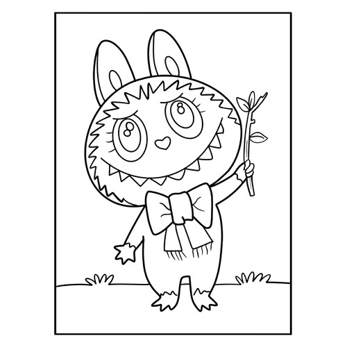 Página para colorear «Labubu con un palo» dibujo para colorear gratis de Láminas para colorear de Labubu