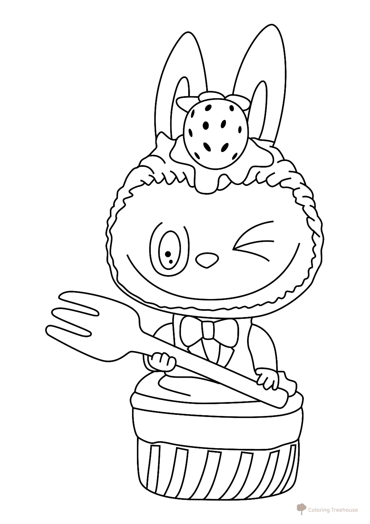 Labubu with a Fork Coloring Page free printable Labubu Coloring Pages coloring page