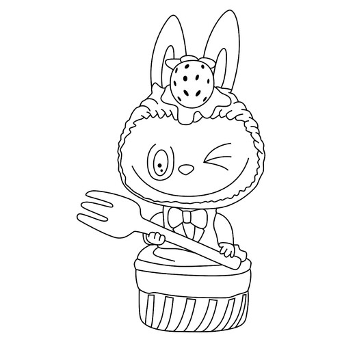 Labubu with a Fork Coloring Page free printable Labubu Coloring Pages coloring page