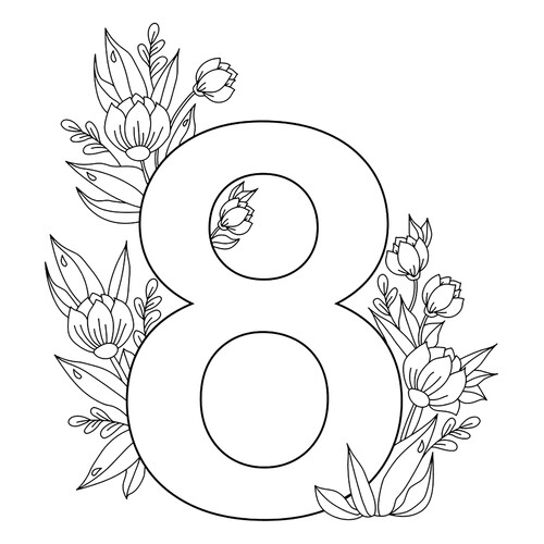 Página para colorear «8 de marzo en flores» dibujo para colorear gratis de Páginas para colorear del 8 de marzo