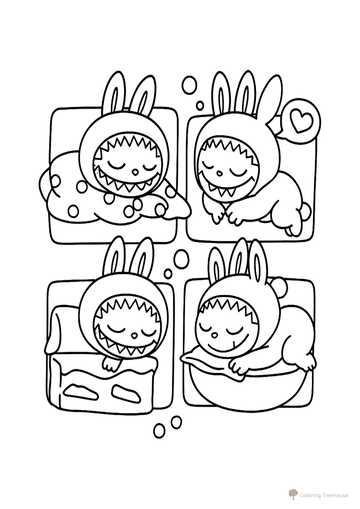 Página para colorear «Labubu duerme» dibujo para colorear gratis de Láminas para colorear de Labubu
