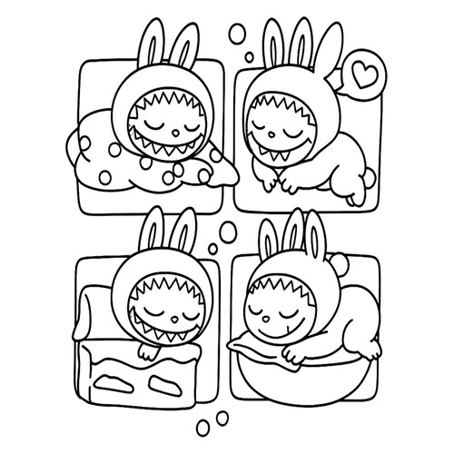 Página para colorear «Labubu duerme» dibujo para colorear gratis de Láminas para colorear de Labubu