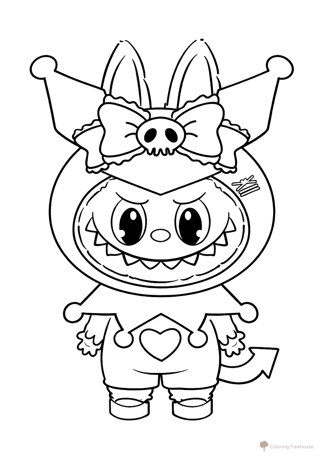 Labubu in a Kuromi Costume Coloring Page free printable Labubu Coloring Pages coloring page
