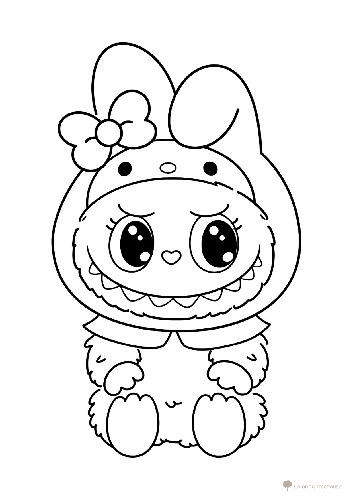 Labubu in My Melody Costume Coloring Page free printable Labubu Coloring Pages coloring page