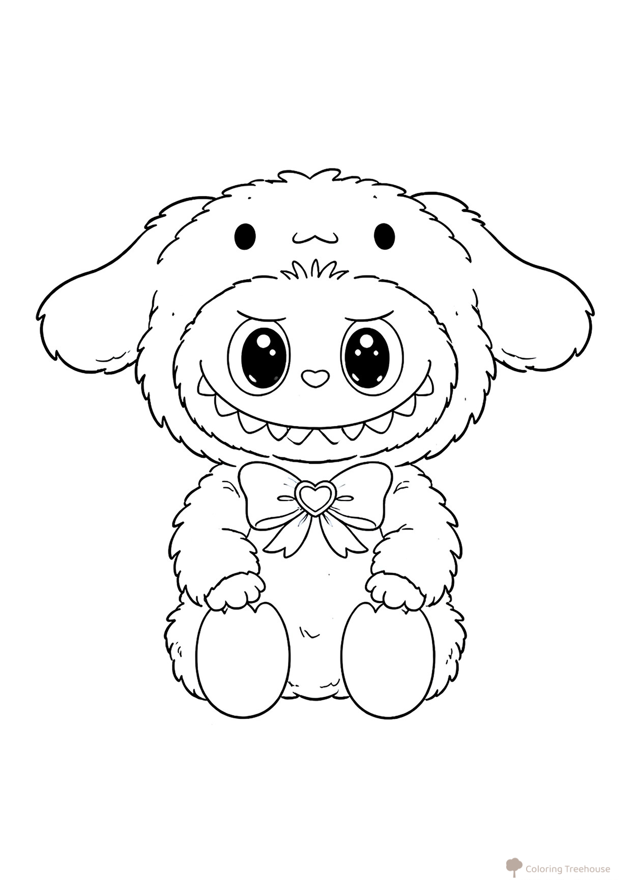 Página para colorear «Labubu en disfraz de Cinnamoroll» dibujo para colorear gratis de Láminas para colorear de Labubu