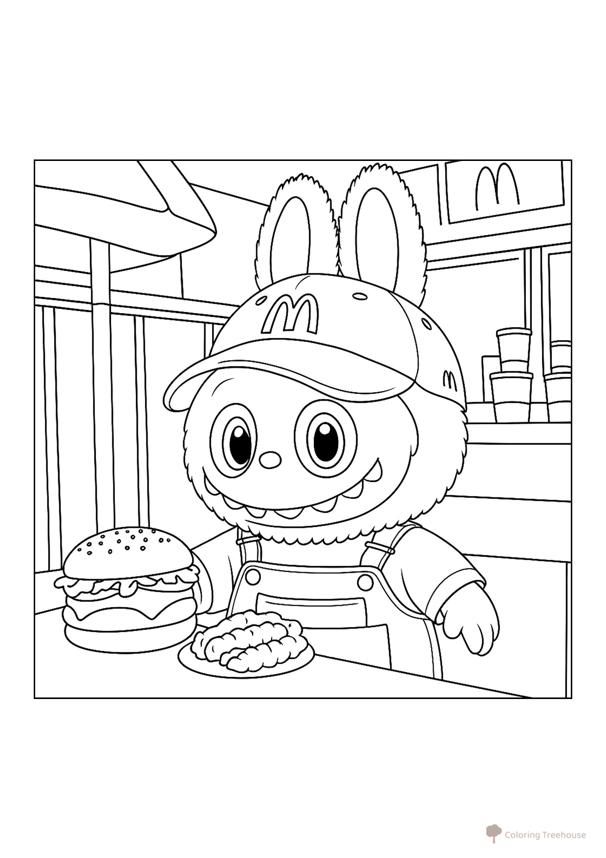 Labubu at McDonald's Coloring Page free printable Labubu Coloring Pages coloring page