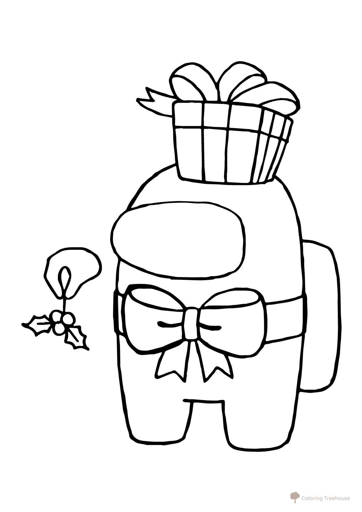 Among Us Character Coloring Page with Christmas Hat and Gift free printable Among Us Coloring Pages coloring page