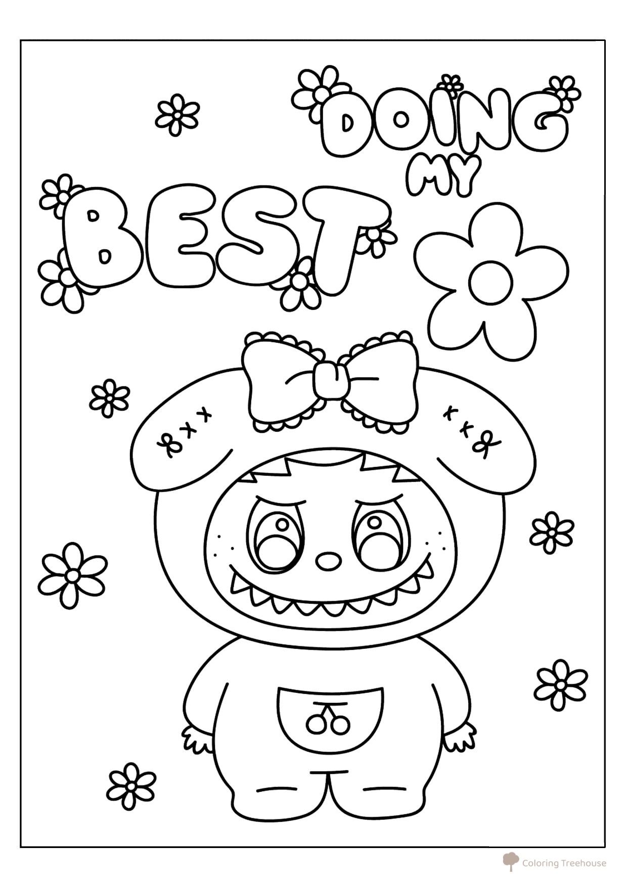 Página para colorear «Lububu con traje de bebé» dibujo para colorear gratis de Láminas para colorear de Labubu