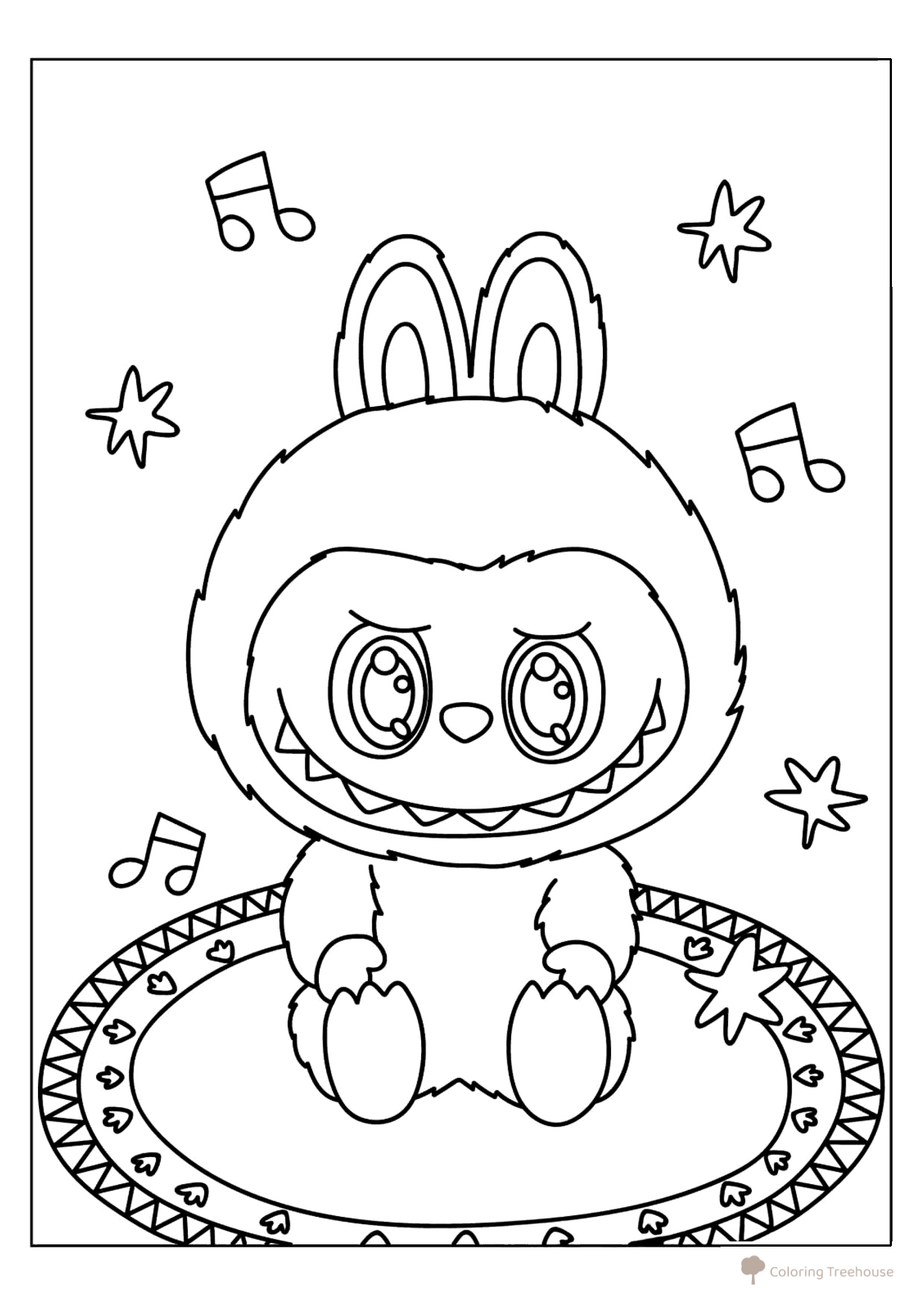 Página para colorear «Tierna Labubu en la alfombra» dibujo para colorear gratis de Láminas para colorear de Labubu