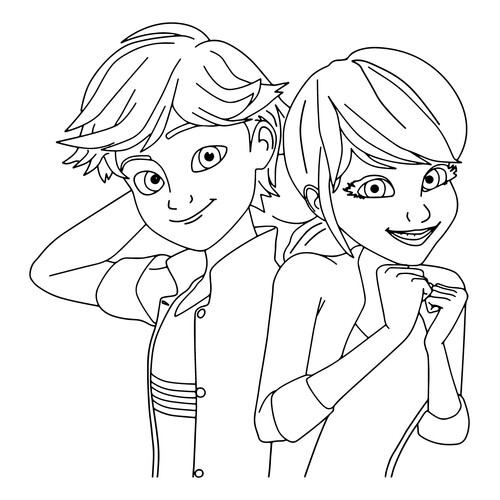 Página para colorear: Adrien Agreste y Marinette Dupain-Cheng dibujo para colorear gratis de Páginas para colorear de Ladybug y Cat Noir