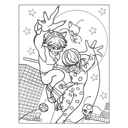Wonderful Ladybug and Super Cat Coloring Page free printable Miraculous Ladybug and Cat Noir Coloring Pages coloring page