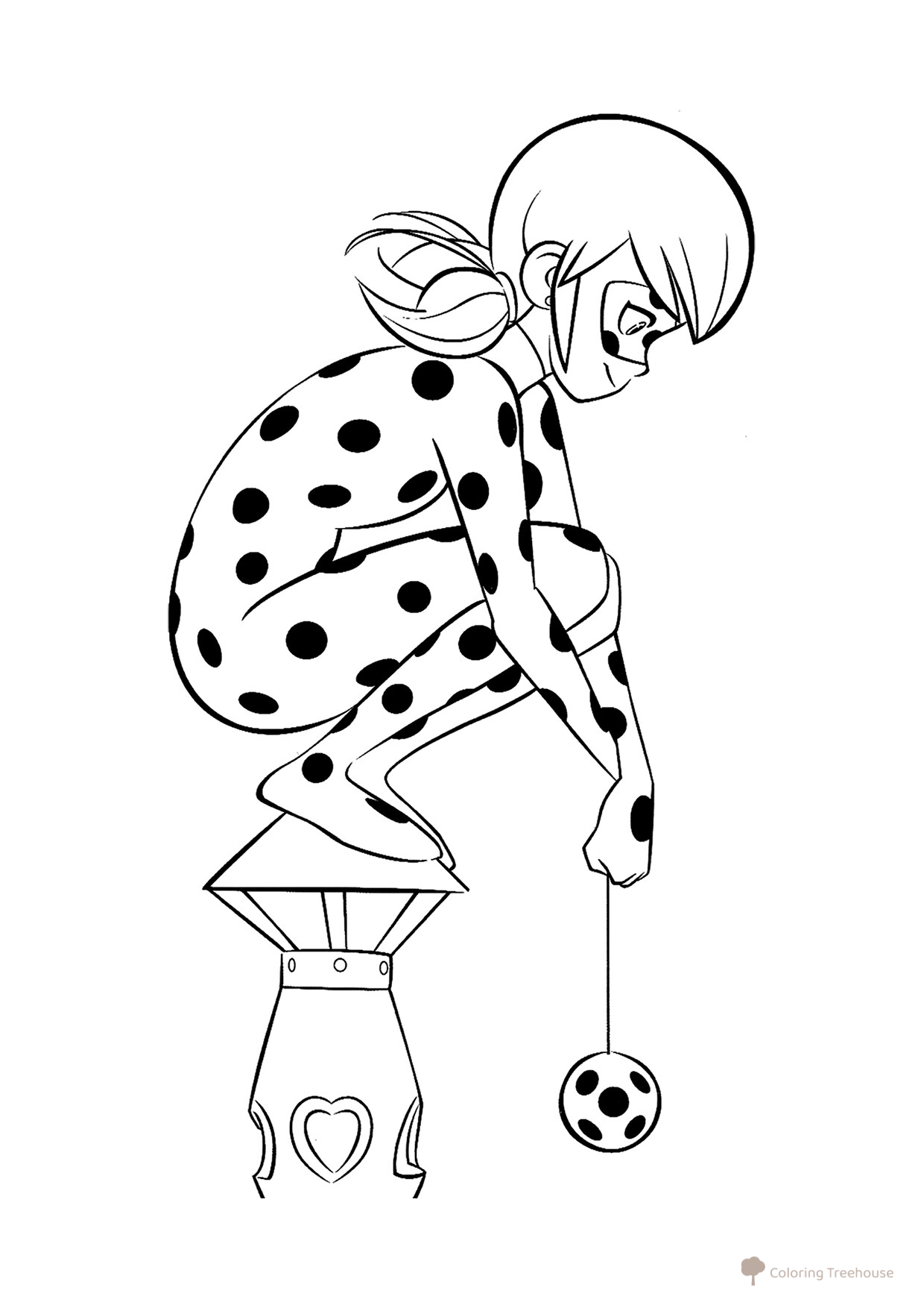 Página para colorear: Ladybug sentada en la farola dibujo para colorear gratis de Páginas para colorear de Ladybug y Cat Noir
