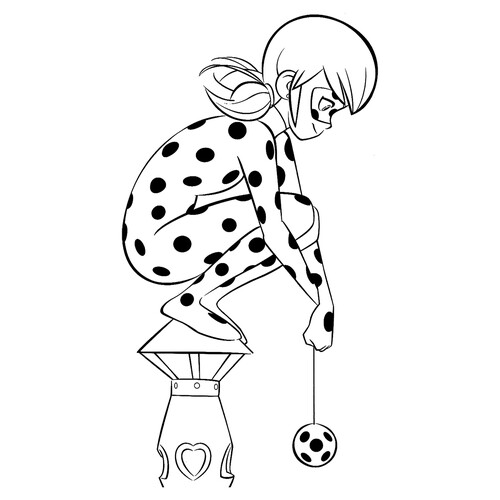 Página para colorear: Ladybug sentada en la farola dibujo para colorear gratis de Páginas para colorear de Ladybug y Cat Noir
