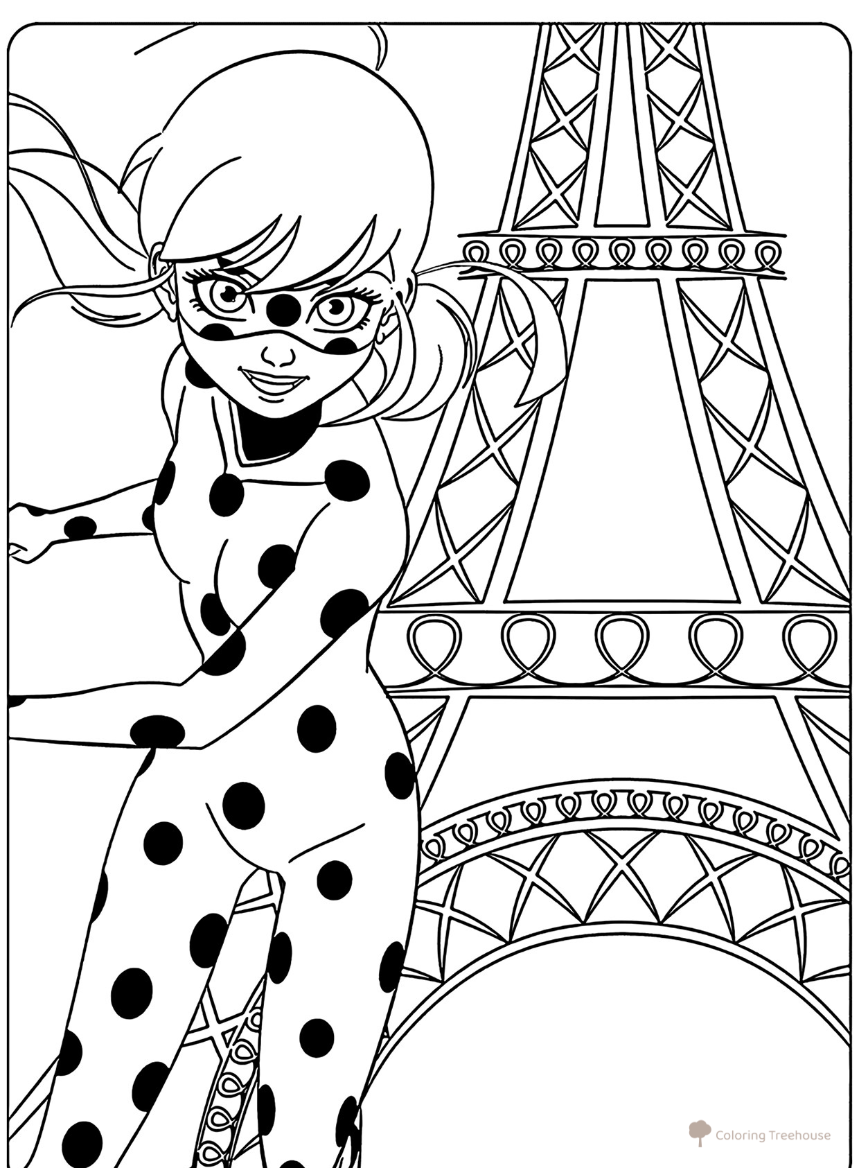 Dibujo para colorear: Ladybug y la Torre Eiffel dibujo para colorear gratis de Páginas para colorear de Ladybug y Cat Noir