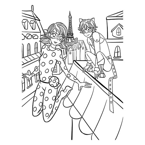 Libro para colorear: Ladybug y Cat Noir en París dibujo para colorear gratis de Páginas para colorear de Ladybug y Cat Noir